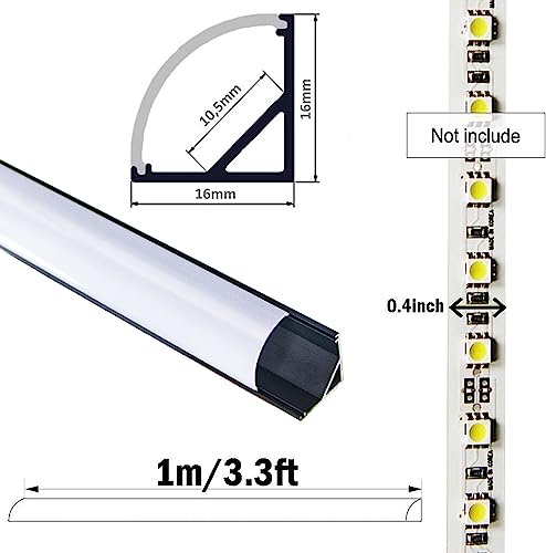 Image of StarlandLed 20 Pack 3.3Ft /1M LED Black Aluminum Channel V Shape with Milky PC Cover for Strip Lights Installation Professional Look
