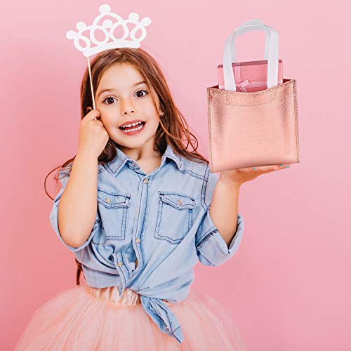 Whaline 24 Pieces 8''X8'' Non-Woven Small Party Gift Bags, Reusable Candy Goodie Bags, Diy Craft Glossy Tote Bags For Birthday, Holiday, Event (Rose Gold) #TOP4