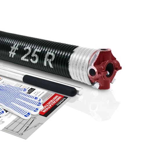 KaiMinDogz Right Hand Wind (Red Cone) 2" Garage Door Torsion Spring with Non-Slip Winding Bars & Gloves, Electrophoresis Black Coated, for Replacement, MIN 16,000 Cycles (0.218x2"x25") by KaiMinDogz - Used condition - US$55.23