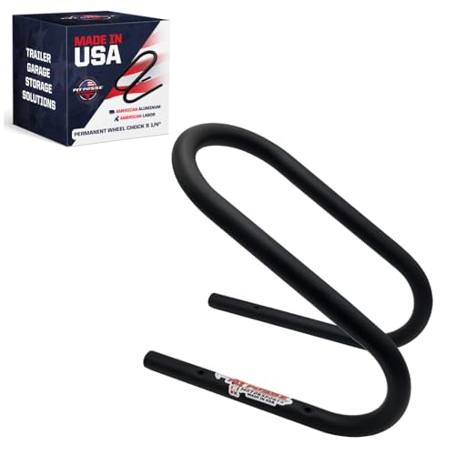 Image of Pit Posse 11023BK Motorcycycle Wheel Chock Permanent 5 1 /4 inch Trailer Truck Van Front Tire - Made in USA - Predrilled Mounting Holes - Powder Coated Black Finish - 5 Year Warranty (Black)