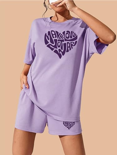 Image of KSHS Women's Purple Cotton Printed Night Suit Set Of Top & Shorts (Purple Medium, Pajama Set)