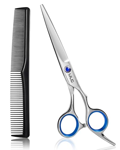 Image of Hair Cutting Scissors, ULG Professional Hair Scissors 6.5 inch Right-Hand Razor Edge Barber Shears with Comb Salon Hair Cutting Shears Made of Japanese Stainless Steel, Hand Sharpened Blue