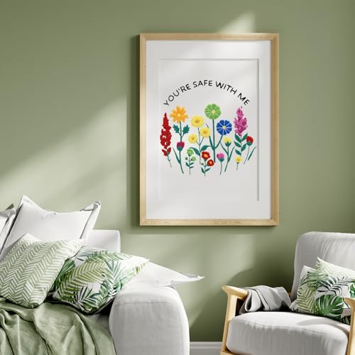 Image of Louise Maelys inchYou're Safe with Me inch Embroidery Kit for Beginners Floral | Cross Stitch Kits with Pre-Printed Fabric, Hoop, Threads, Needles and Guide. Needlepoint Kit for DIY Lovers