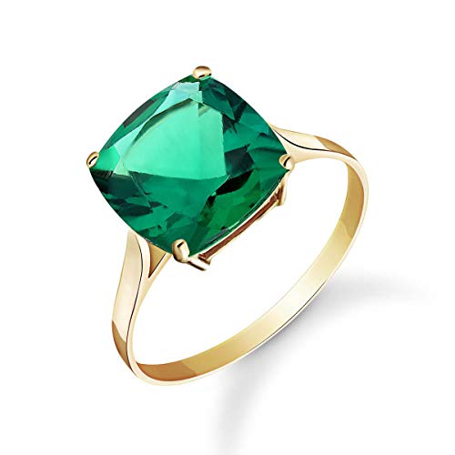 Galaxy Gold GG 3.10 ctw Carats 14K Solid Yellow Gold Cushion Emerald Solitaire Ring with Genuine Vibrant Emerald Brilliant Cut Anniversary Engagement Promise Valentines for Her Him Unisex Ring3