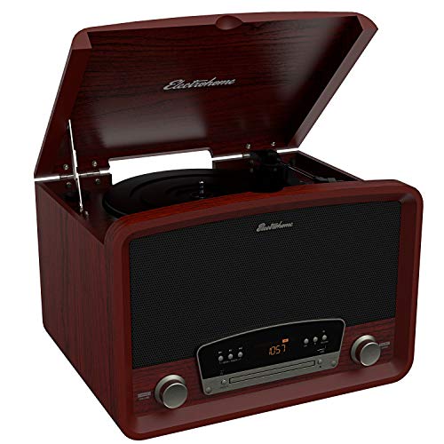 Electrohome Kingston 7-in-1 Vintage Vinyl Record Player Stereo System with 3-Speed Turntable, Bluetooth