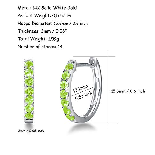 Carleen 14K Solid White Gold Genuine Peridot Earrings Gemstone Small Oval Huggie Hinged Hoop Earrings Fine Jewelry August Birthstone Gifts For Women Girls, 15Mm #TOP2