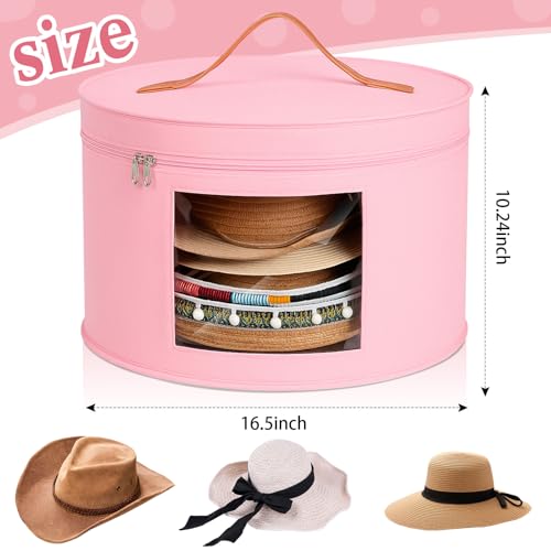 Chunful Hat Box Storage for Women Large Storage Bag for Wide Brim Sun, Cowboy and Foldable Space Saving Travel Hat Organizer Bag with Lid(Pink,Height 10.2 Inches)
