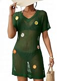 Dokotoo Swimsuit Coverup for Women 2026 Crochet V Neck Short Sleeve Floral Beach Dress Sexy Hollow Out Swim Cover Up Mesh Knit Summer Outfits Green Medium