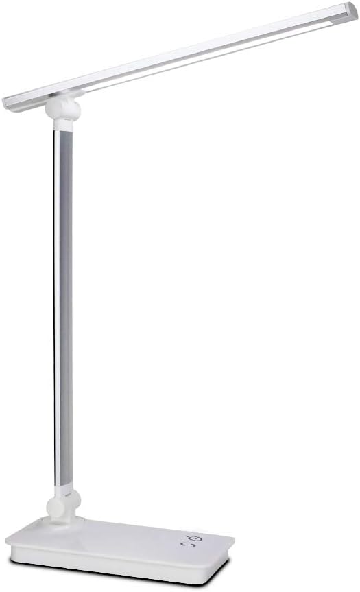 LED Desk Lamp Eye-caring Table Lamp With USB Charging Port Touch Control Reading Lamp 3 Color Modes 5 Levels Dimmable LED Lights For Children Study Office lighting (Silver)