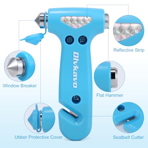 Image of Window Breaker, 3-in-1 Emergency Escape Tool with Car Safety Hammer and Seat Belt Cutter, Safety Emergency Car Escape Tool Gift for Women (Pink and Blue)