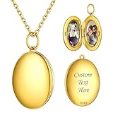 ChicSilver Personalized Oval Locket Necklace That Holds Pictures 14K Gold Plated Custom Engraved Memory Photo Lockets 16 Inch Chain Customized Sterling Silver Jewelry Gift for Women
