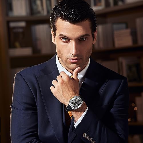 Image of TSAR BOMBA Mens Luxury Watch Watches for Men 50M Waterproof Japanese Quartz Movement Tonneau Stainless Steel Case Sapphire Glass with Chronograph Date Function Cool Unique Fashion Gift