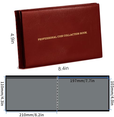 Image of 40 Pockets Banknote Currency Collecting Album - 20 Sheets Clear Dollar /Note Bill Holders World Money Storage Book Collection Supplies Double-Sided Pages for Trading Cards Stamps Tickets-Maroon
