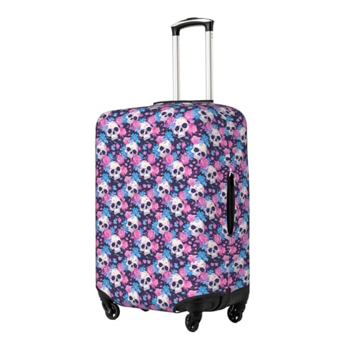 Skull Flower Blue Pink Luggage Cover Protector Anti-Scratch Washable Fits 18-32 Inch Luggage-Large2