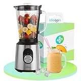 ideoon Edelstahl Power Standmixer mit 1,5 l Glasbehälter, Küchenmixer, 1.000 W für Shakes, Smoothies, Saucen oder Zerkleinerung von Obst und Gemüse