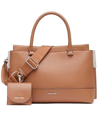 Calvin Klein Borsa a tracolla da donna Triple Compartment Satchel Bianca con 3 scomparti, caramello, taglia unica