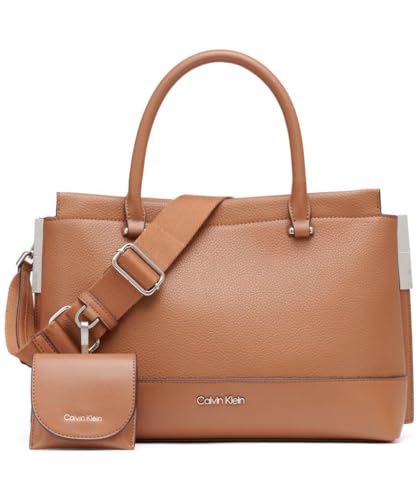 Calvin Klein Bianca Triple Compartment Satchel, Caramel, One Size