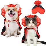 ROSAUI Halloween Pet Vampire Cape – Adjustable Red &amp; Black Costume for Cats &amp; Small Dogs 15.74″ Spooky Cloak with Stand-Up Collar Funny Halloween Pet Outfit (S Size)