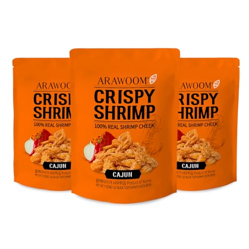 ARAWOOM - 100% Real Black Tiger Shrimp Head Crisps, Cajun Pack [2oz, Pack of 3], Crispy Seafood Snack, High-Protein Crunch, Crunchy On-the-Go Treat