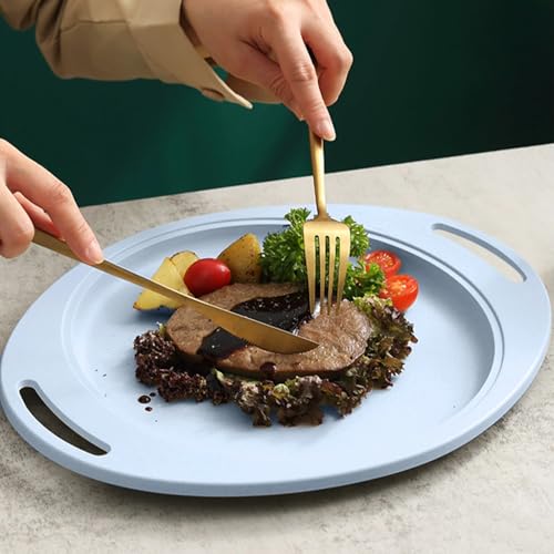 Image of Unbreakable Wheat Straw Dinner Kids Plate Dinnerware Sets Serving Plates Round Dishes for Dessert, Appetizer, Fruit, Snack, Salad Dishwasher & Microvave Safe Dinner Set (34cm, Blue, Set of 3)