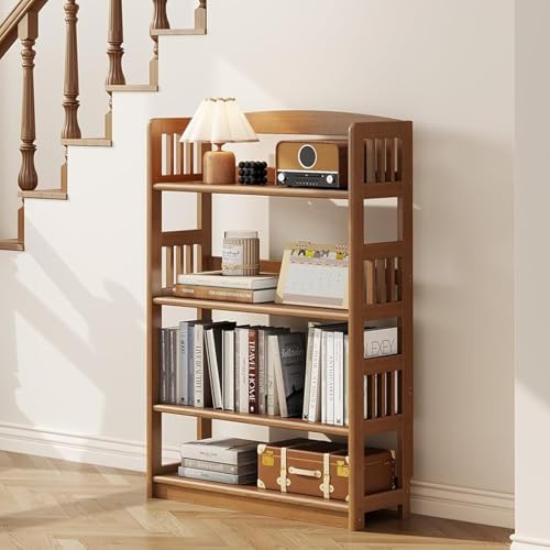 Image of AnywaysWood 4 Tier Solid Wood Open Shelf Bookcase,Modern Wooden Display Bookshelf,Farmhouse Wide Bookshelves, Freestanding Storage Cabinet for Study Room Office Living Room sunroom