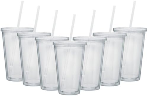 Bulk Lot of 96 Clear Double Wall Insulated Acrylic Tumblers w/Straw and Lid