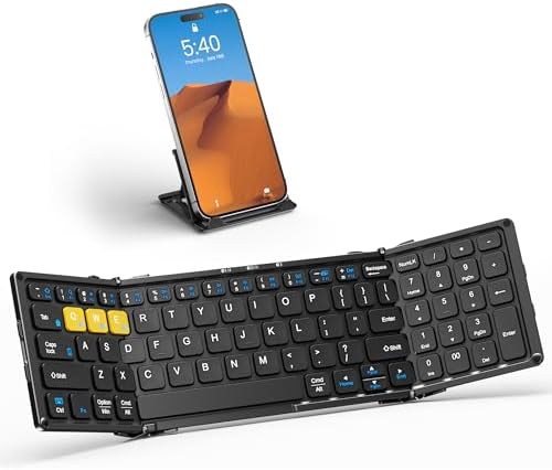 Artciety Foldable Bluetooth Keyboard, Folding Portable Wireless Keyboard with Numeric Keypad, Pocket Travel Keyboard for MacOS Android Windows iOS, Sync Up to 3 Devices (BT5.1 x 3)