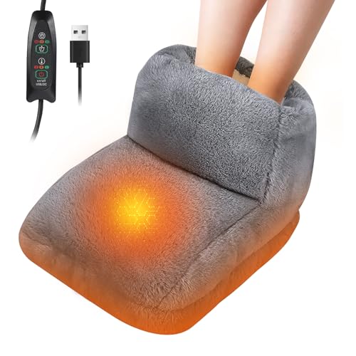 Coikes Calentador de Pies Eléctrico Carga 3 Ajustes de Temperatura y 3 Temporizadores USB Calefacción Eléctrica para Pies Antideslizantes Desmontables Calentador de Pies Calienta para Casa Oficina