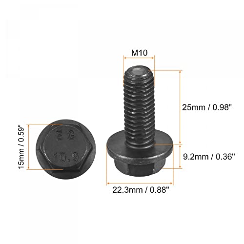 Image of uxcell Metric M10x25mm Hex Flange Bolts, 6pcs 10.9 Grade Carbon Steel Hexagon Head Screws