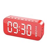 Gorger Reloj despertador digital con altavoz Bluetooth, pantalla de espejo, carga USB, reloj de mesa de noche con reproducción de audio (rojo)
