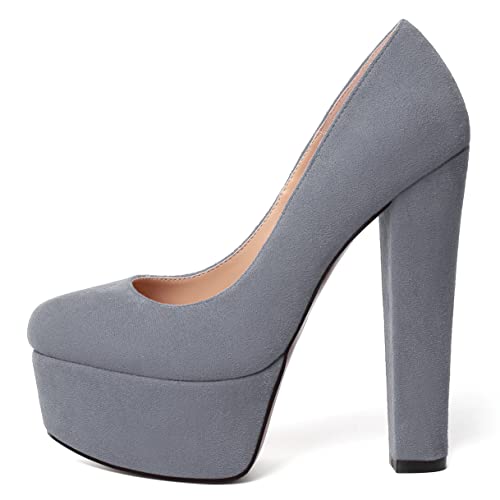 MERRORI Womens Evening Slip On Sexy Round Toe Suede Platform Chunky High Heel Pumps Shoes 6 Inch2