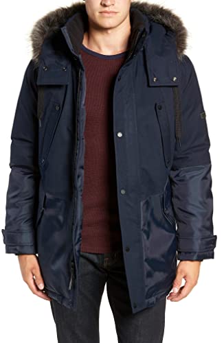 Andrew Marc Men's Maxfield Mid Length Down Jacket with Removable Hood