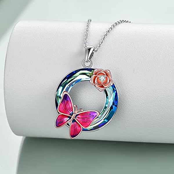 YFN Collar Mariposa Plata Esterlina Girasol/Rosa Mariposa Colgante Joyas Regalos para Mujeres Niñas