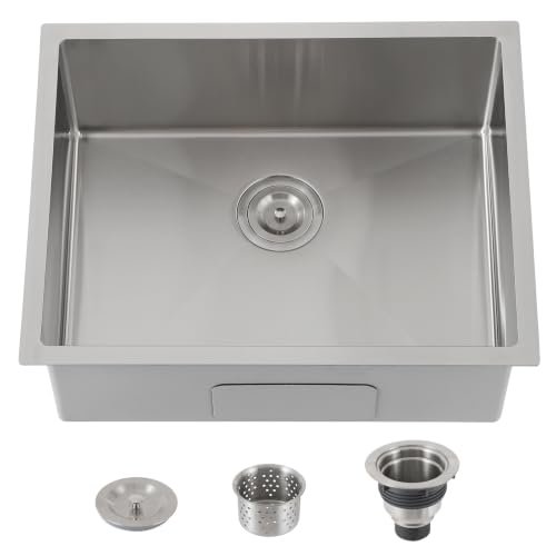 Image of 24 x 19 Inch Undermount Kitchen Sink, 16 Gauge Stainless Steel Single Bowl Under Counter, 24 inchx19 inchx9 inch Small Wet Bar Sink for Laundry Utility & RV with Drain