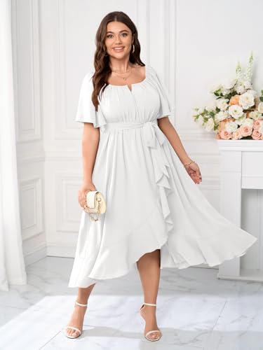 Womens Plus Size Cocktail Midi Dresses Short Sleeve Square Neck Flowy Formal Wedding Guest Dress Off The Shoulder3