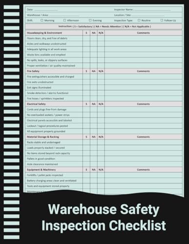 Warehouse Safety Inspection Checklist: Daily & Routine Warehouse Safety Audit Record for Compliance and Risk Prevention.