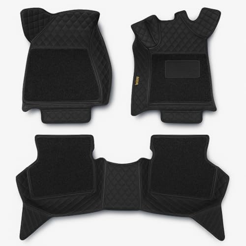Image of KA10 7D Car Floor Mat for Thar Roxx (Automatic) | Custom Fitted | Premium PU Leather | 100% Waterproof, Zero-Dust, Shield Your Car Floor | Full Set with Grass | (Black with Black)