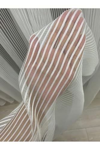 Ekru Çizgili Tül Perde, 1/2,5 Orta Pileli, 330x250 Cm, 330G x 250U cm (1 Panel)