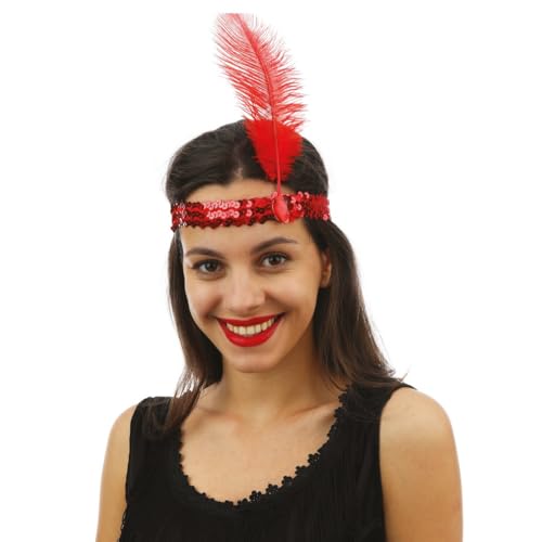 P'tit Clown - 20142 - Bandeau Charleston à Sequins avec Plume - Sequins Headband - Accessoire de Déguisement - Carnaval, Fête à Thème, Nouvel An, St...