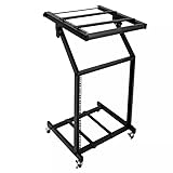 Adjustable Audio Mixer Rack 12U Professional Studio Rack with Wheels, Portable DJ Controller Stand with...