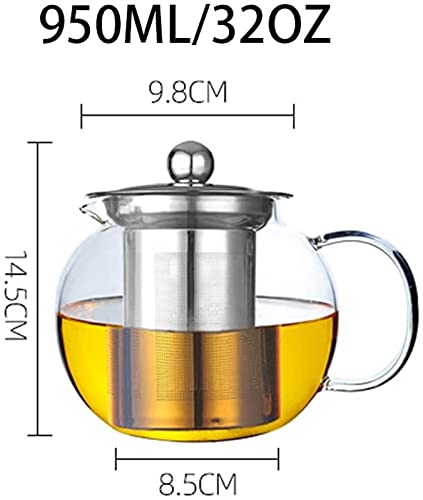 Bule de vidro transparente com infusor de aço inoxidável resistente ao calor, Infusor de bule de vid