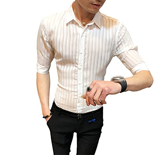 Chemise à rayures homme décontractée noir et blanc coupe ajustée taille XL courte