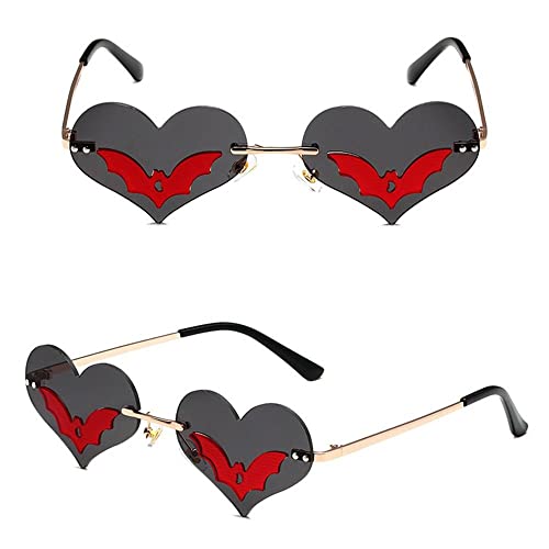 Andy's Orchids Sun Glasses, Heart-shaped Bat Sunglasses, Novel Rimless Goth Glasses for Women Men Festival Party Glasses Trendy Eyewear UV 400 Protection3