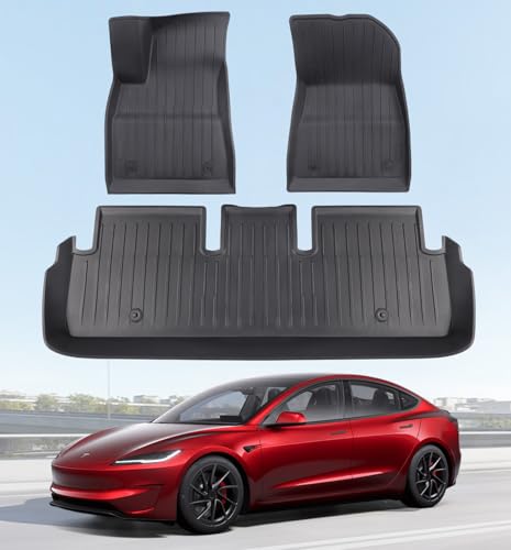 Wekar 2025 New Version Floor Mats for Tesla Model 3 Highland - Custom Fit All Weather TPE Front & Rear Row Mats 3-Piece