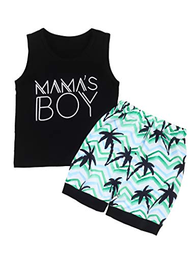 Toddler Baby Boys Summer Clothing Sets Cute Mama's Boy Letters Print Sleeveless Tank Tops T-Shirt+Palm Shorts Outfits(3-4T)
