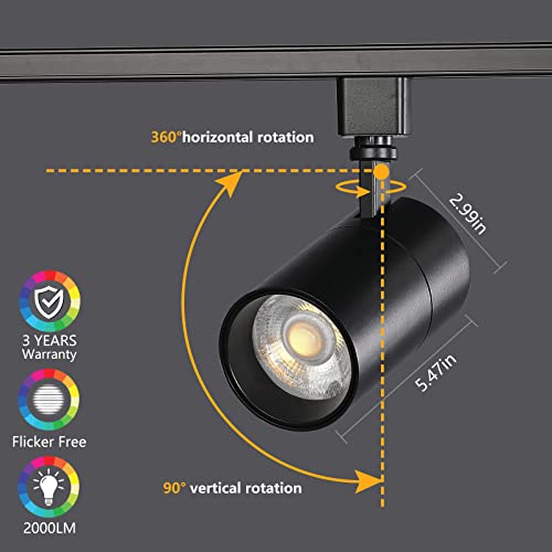 Vanoopee 3-Color 20W H Track Lighting Heads Dimmable No Flicker Bright Led Track Lighting Fixtures For Accent Task Retail Kitchen Ceiling Track Light H Type Pack Of 4 - Cri90+ 36° 2000Lm Black #TOP4