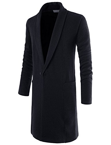 NEARKIN (NKNKTNC803 Mens Slim Cut Look Knitwear Shawl Collar Long Cardigan Sweater Black US M(Tag Size M)