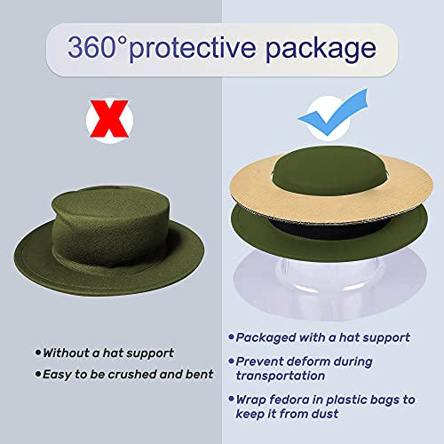 Image of Classic Fedora Hat Flat Top Hat Felt Pork Pie Hat Wide Brim Church Derby Cap for Women and Men