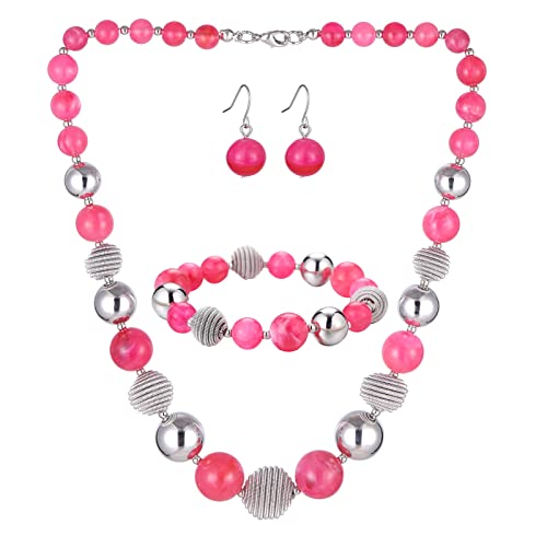 FULU AUTUMN 3 Pcs Parure de Bijoux Collier de Perles Grosses Bracelet et Boucles d'Oreilles Cadeau...