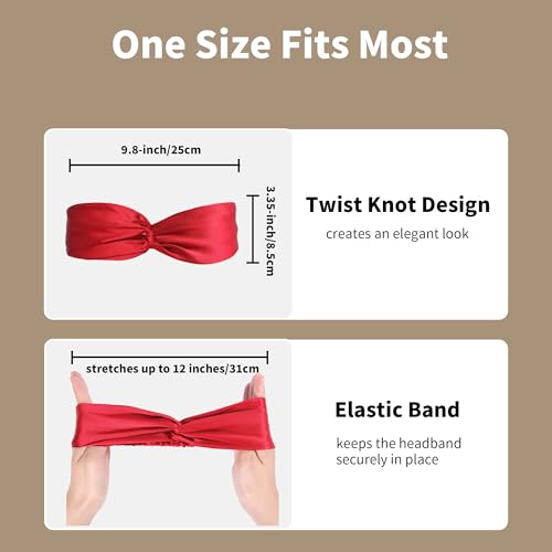 Image of ZLYC Mulberry Silk Headband for Women's Hair Elastic Hairband, Solid Red